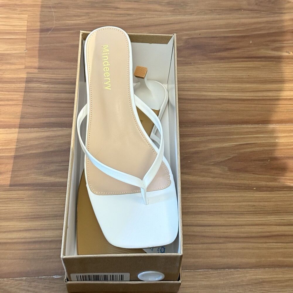 Women's Kitten Heels Flip Flops Square Toe Size 11 Slip On Thong Sandals White - Picture 14 of 16